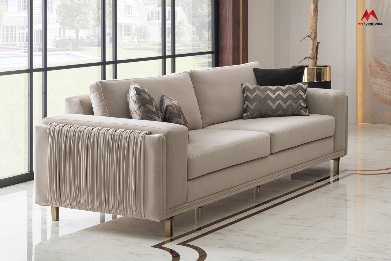 Beige Velvet  Sofa